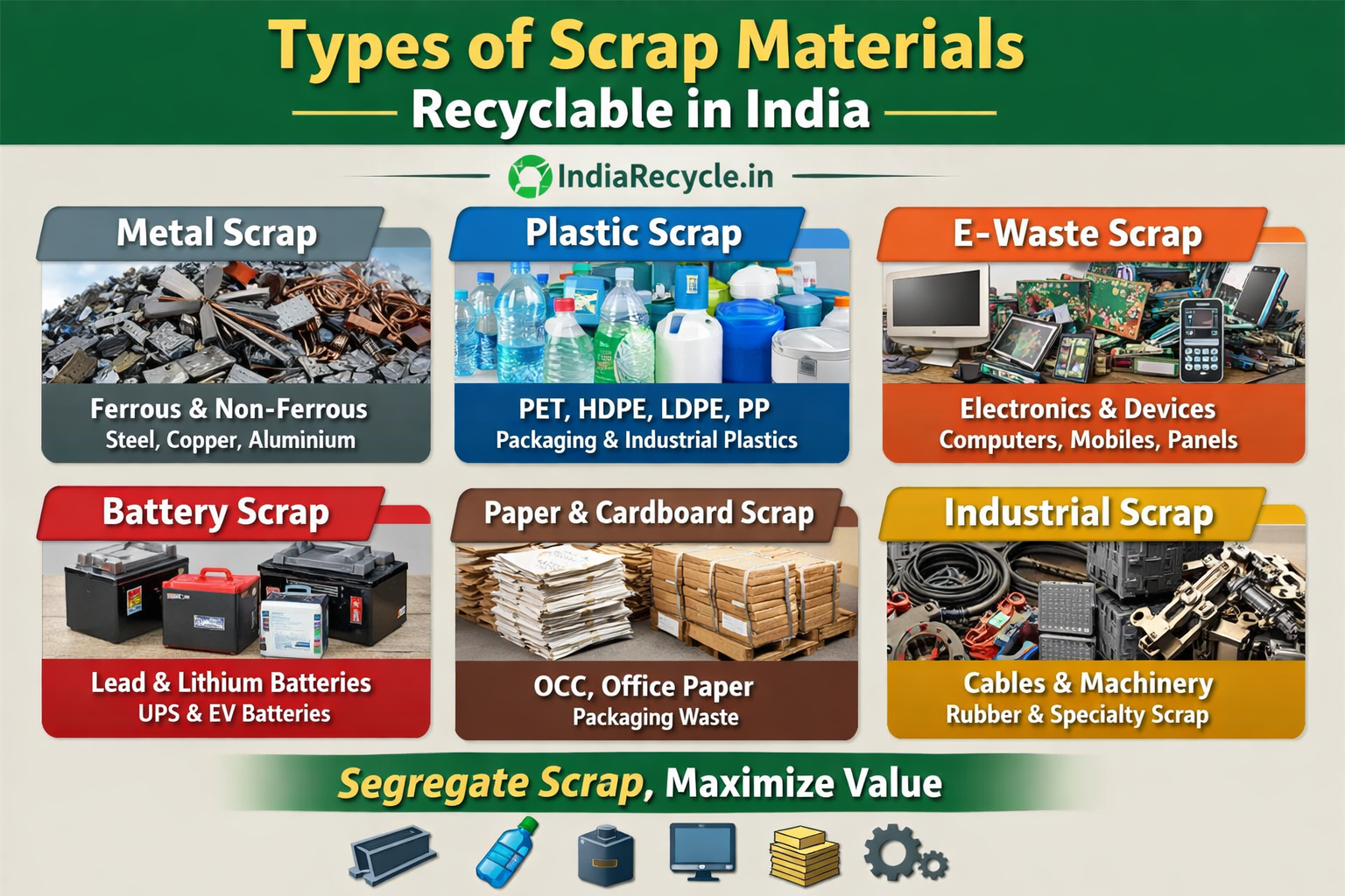 Types of Scrap Materials Recyclable in India | Complete Guide | IndiaRecycle.in