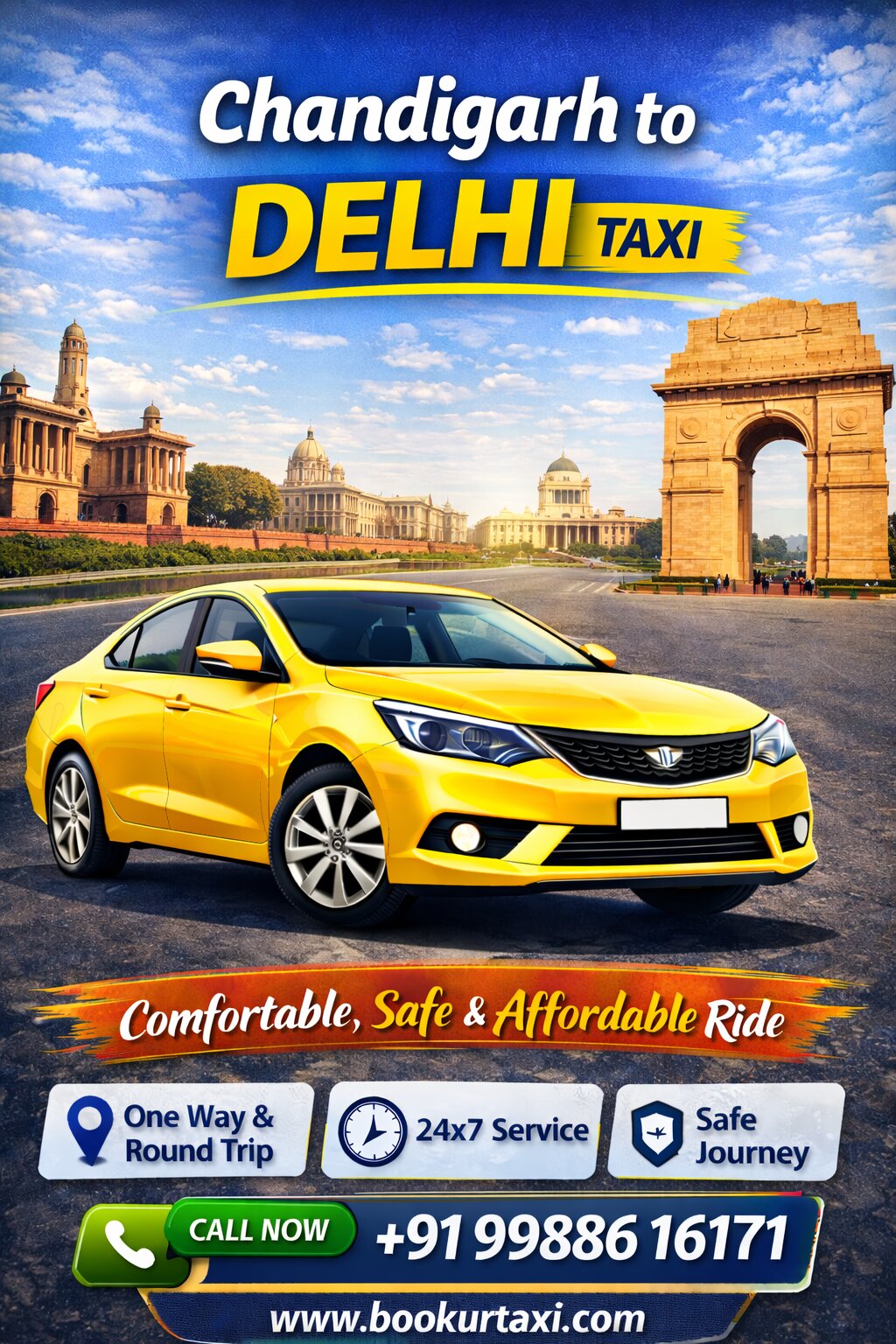Chandigarh to Delhi Taxi | Booking Start ₹2350 - BookUrTaxi